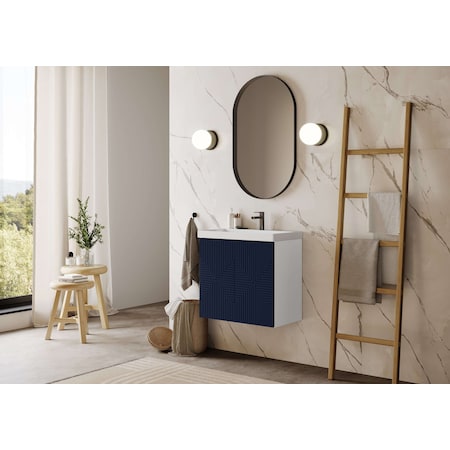 Vanity With Inset Sink, White Base With Navy Blue Quartet 24in Doors